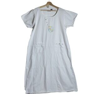 Las Olas Womens XL White Cotton Fish Embroidered Pocket Shift Midi Dress